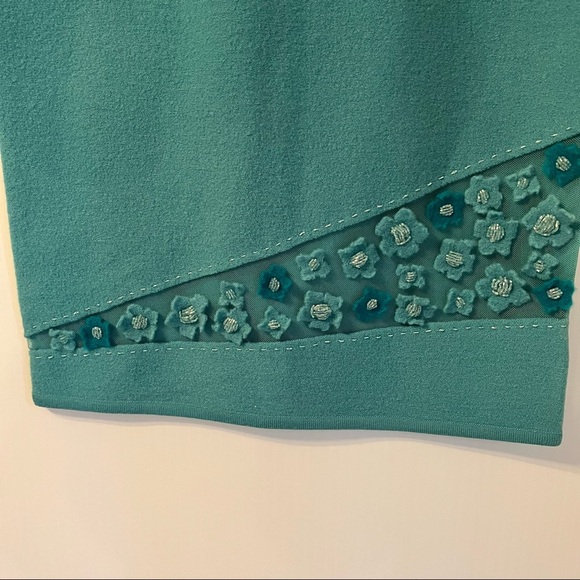 Stunning Unique Knitwear Dress & Jacket Set Small Turquoise Floral - Picture 2 of 11
